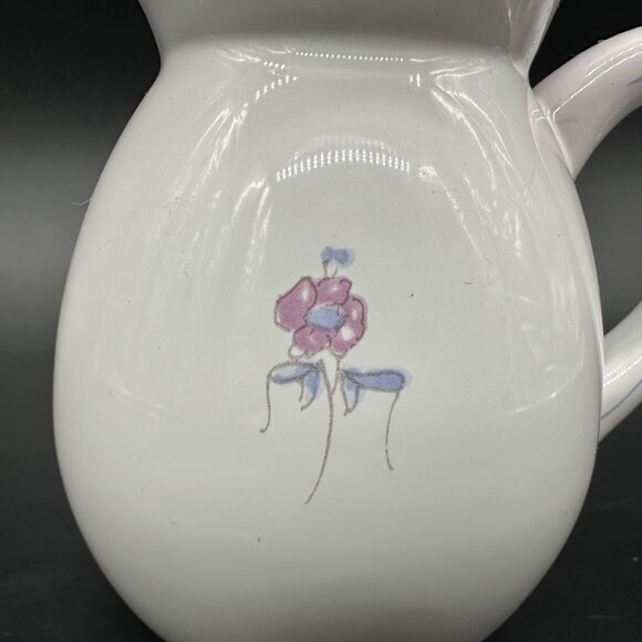 Vintage Dieulefit France PHP Art Pottery Creamer Pitcher Purple Floral Cottage - Picture 8 of 10